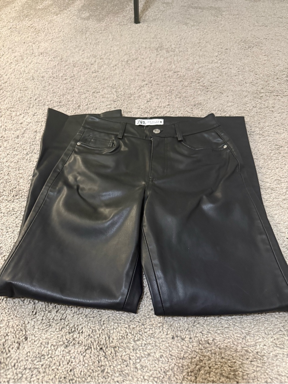 Zara Black Faux Leather Flare Pants Size 0